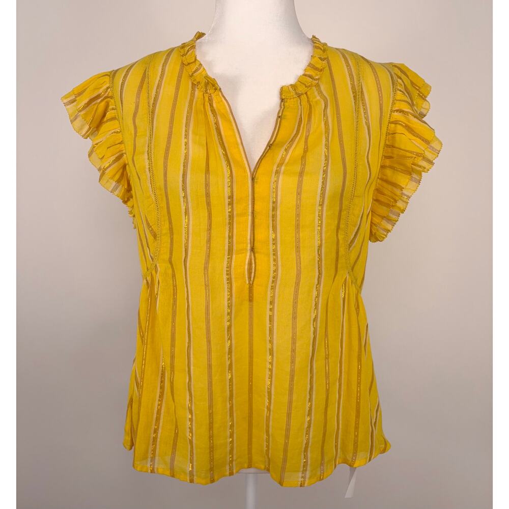 Apiece Apart Maria Del Mar Top in Yellow Metallic Stripe Size 4 - Picture 2 of 12